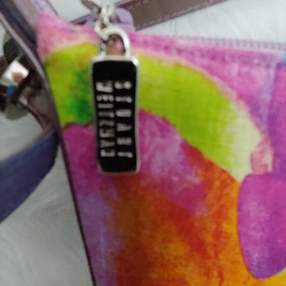 Stuart Weitzman Floral Purple Lunar Linene  Shoulder Bag - Picture 3 of 10